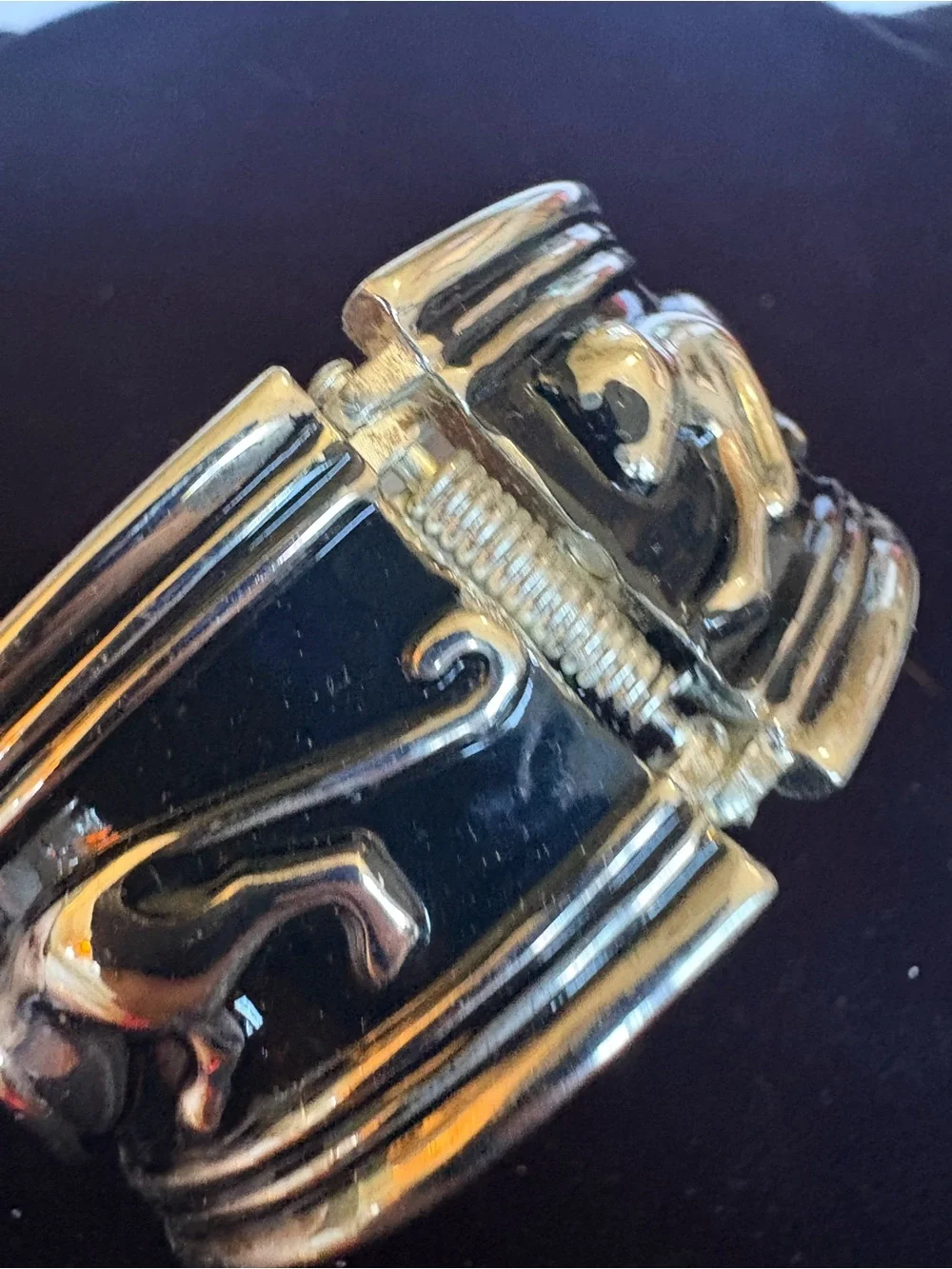 Killer Vintage Silver Black Panther Cat 🐈‍⬛ Cuff Bracelet 2 3/8”